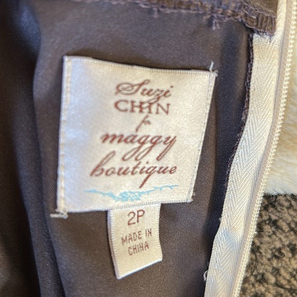 Suzi Chin for Maggie Boutique cream lace over brown long dress size 2P - Picture 10 of 11